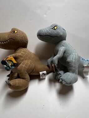 Jurassic World T Rex Blue Velociraptor Plush Dinosaur Stuffed Animals Lot of 2